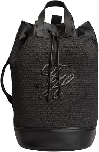 Tommy Hilfiger Bolso Satchel Hombre Sling de rafia, Negro (Black), Talla Única