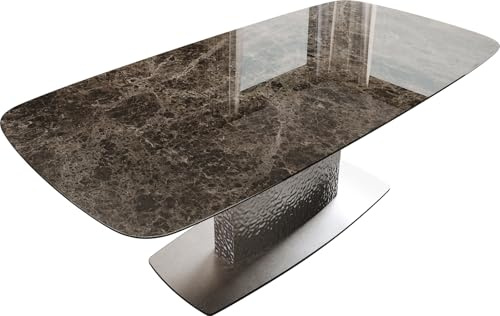 DELIFE Esszimmertisch Edge Boot Keramik Laminam® Emperador Extra Lucidato Dunkelbraun 200x100 Wave Edelstahl