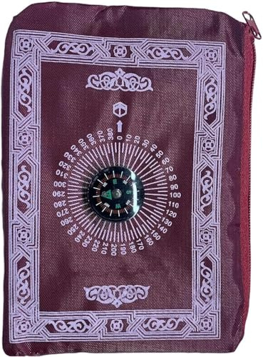 ORCHIDS Portable Travel Prayer Mat with Qibla Compass – Waterproof, Lightweight, Pocket Size – Ideal for Ramadan, Eid, Hajj, Umrah – 100x60cm(Maroon)