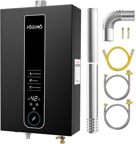 Scaldabagno senza serbatoio, al propano, 16 litri, per interni, scaldabagno istantaneo a gas propano caldo, con display digitale Fahrenheit, protezione multipla (nero) (LPG)