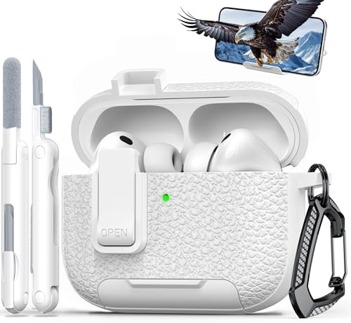 RFUNGUANGO AirPods Pro 3 Hülle, Leder Reinigungsset Karabiner, Weiß