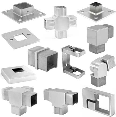 PRIOstahl Abrazadera de anclaje rectangular de pared, para tubos x 1 pieza, Ø 40 x 40 x 2 mm, para tubos cuadrados, pasamanos, barandillas, escaleras para el montaje en pared, en acero inoxidable V2A
