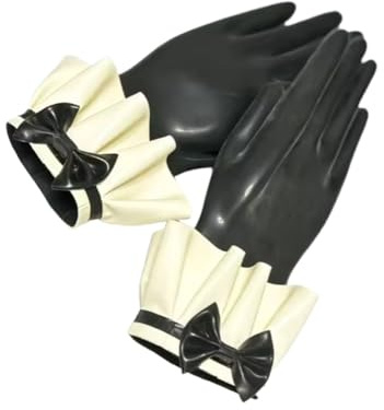 LIUPENGKUUUNWING 100% natürlicher Latex Gummi Black Fetish Latex Handschuhe Handgelenk Länge Mit Bogen 0,4 Mm,SCHWARZ,L