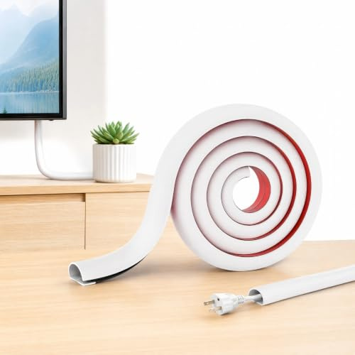 3m Kabelkanal Selbstklebend, Halbrunde Kabelabdeckung, Minikabelkanäle, Kabelbrücke Boden, Kabelkanal Boden Flach, für alle Netzkabel Haus, Schule, Büro(Weiß)