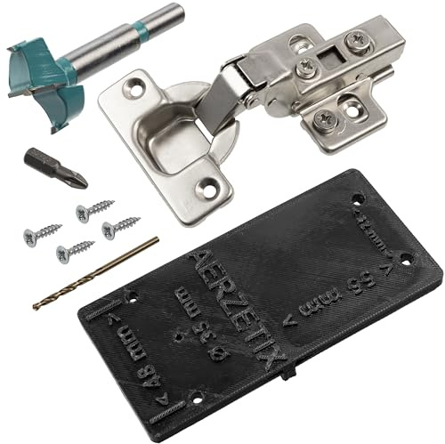 AERZETIX - Kit de 12 charnières invisibles à 110° avec clip amortisseur 3D réglage pour portes rentrantes + gabarit de perçage Ø35 mm + foret Ø35 mm + mèche Ø2.5 mm + 50 vis Ø3.5x16 mm et embout PZ2