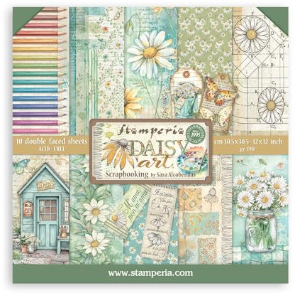 Stamperia - Scrapbook Paper Pad for Scrapbooks, Albums, Cards, Bullet Journals and More, Acid Free, Double-Sided, Perfect for Hobbies, Crafts, and Gifting (Daisy Art) (30.5 x 30.5cm)