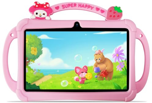 PRITOM 7-Zoll-Tablets für Kinder, WLAN-Tablets für Kinder, 32 GB ROM, erweiterbar auf 512 GB, Tablet für Kleinkinder, Kindersicherung, Bluetooth, Dual-Kamera, Lern- und Spiel-Apps für Kinder (Rosa)