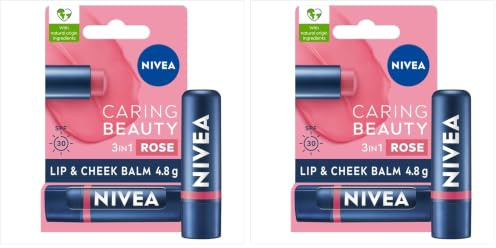 NIVEA Caring Beauty Rose Nude Lip Balm SPF30 (4.8g), 3-in-1 Buttery Lip and Cheek Tint, Rich Colour and 24H Moisturisation with SPF 30 Protection (Pack of 2)