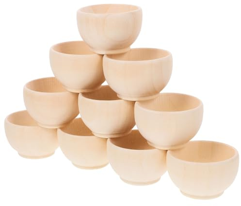 Abaodam 10pcs Unpainted Wooden Bowls for DIY Crafts, Khaki Wood Blank Bowls Ready for Trimming and Easy to Use, for Art Projects and Festival Decorations