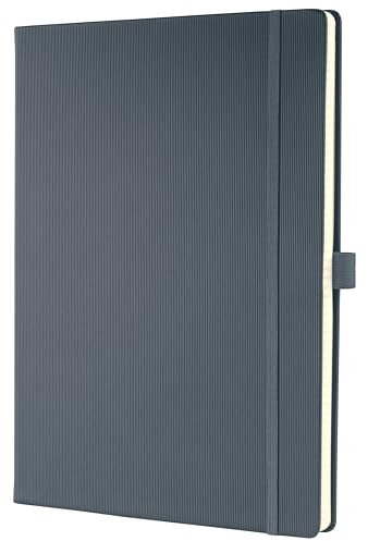 Sigel CO649 Notizbuch A4 liniert grau, Hardcover, 194 nummerierte Seiten, nachhaltiges Papier, mit Inhaltsverzeichnis, Stiftschlaufe, Falttasche, Gummibandverschluss, Conceptum