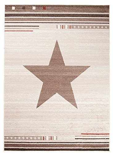 Jugendzimmer Teppich Modern Stern Muster - Flor Modern Designer Muster - Wohnzimmer Schlafzimmer Esszimmer - Grau Creme - 140 x 190 cm - Casablanca Kollektion von Carpeto