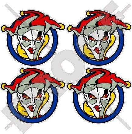 JOKER Böser Jester, Lustiger Clown, JOKER Evil Jester, Jolly Clown 50mm Auto & Motorrad Aufkleber, x4 Vinyl Sticker