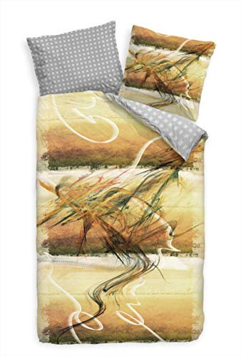 Paul Sinus Art Bettwäsche Set 135x200 cm + 80x80cm Gelb abstrakt edel Super hochwertige Atmungsaktive Hypoallergen Mikrofaser Bettwäsche Garnitur