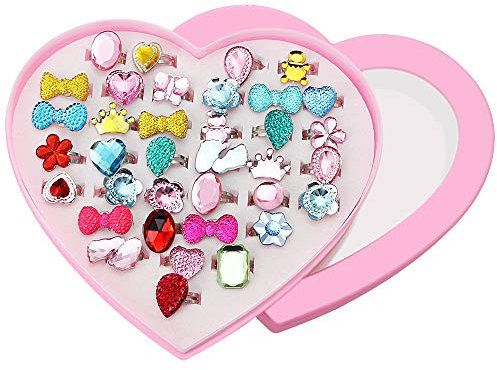 CODIRATO 36 Stück Kinder Ringe Verstellbar Süße Kinder Ring Ringe Set im verschidenen Formen für Kinder, Mädchen als Spielzeug,Geschenk(Bunte)