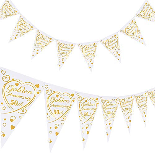 50th Anniversary Triangle Bunting Banner - Heart Themed Golden Anniversary Garland for Birthday Wedding Party Decorations (2)