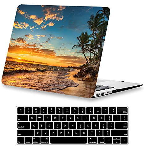 KEROM Compatibile con MacBook Air 13 Custodia 2022 2021 2020 2019 2018 Release M1 A2337 A2179 A1932, custodia protettiva in plastica rigida e copertura per tastiera, ha ritaglio logo, tema spiaggia