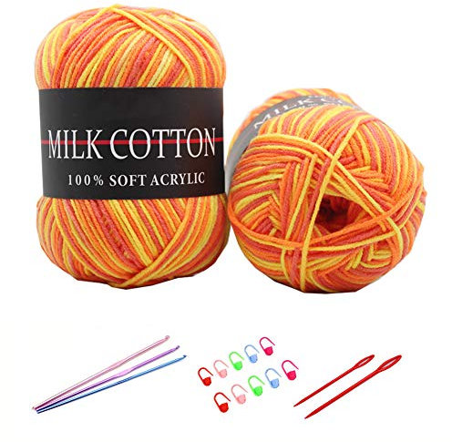 YAMEE 6 Stück 50g Handstrickgarn Farbverlauf Wolle Zum Stricken - Häkelgarn Set Mit Häkelhaken - Hand Gestrickt Weberei Garn