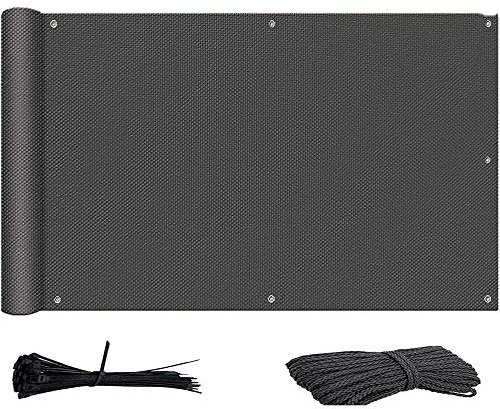 Ariyalk 110x800cm Balkon Sichtschutz Windschutz gartenzaun UV-Schutz Blickdichte Balkon Leitplanke Gartenterrasse 100% Schutz der Privatsphäre Enthalten Kordelzug Mit Kabelbinder/Anthrazit