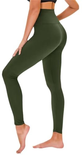 TNNZEET High Waist Leggings Damen Elastische Leggins Weiche Sporthose für Sport Gym,Armee grün,S-M