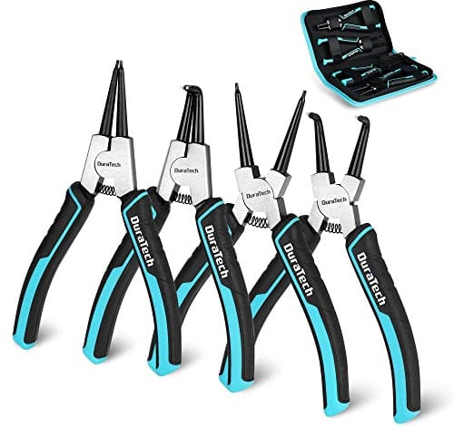 DuraTech 4 PCS Snap Ring Pliers Set, 7 Inch Heavy Duty Internal & External Circlip Pliers Kit with Straight/Bent Jaw, Premium CRV Steel, Precision Spring Loaded C Clip Pliers with Storage Pouch
