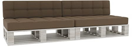 Gutekissen® Palettenkissen Gesteppte Kissen mit Knöpfen, Palettenauflagen Sitzkissen Rückenlehne Gesteppt PFG 2xSet (Sitzkissen 120x80 +Rückenlehne 120x40), Hellbraun