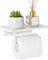 Toilet Roll Holder with Shelf, Wall Mounted Adhesive or Screws Aluminum Toilet Paper Roll Tissue Holder for Bathroom Washroom (White)