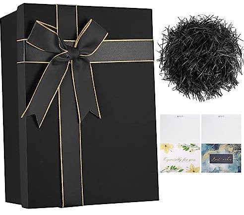 Geschenkboxen, Kleine Karton Geschenkschachtel, Geschenkschachteln mit Deckel für Weihnachten, Geburtstag, Party, Geschenke Verpackung, mit Bast, 2 x Grußkarten - Schwarze