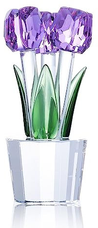 Movdyka Tulips Glass Flowers Figurines Crystal Decor Collectibles Crystal Purple Flowers Bouquet Ornaments Mothers Day Tulip Gifts for Women on Anniversary Wedding Christmas Valentines
