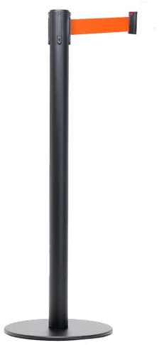 Danieli - Colonnina Segnapercorso con Nastro Estensibile Fino a 3 metri. Metallo Nero Opaco, Base Anti-inciampo (Arancio)