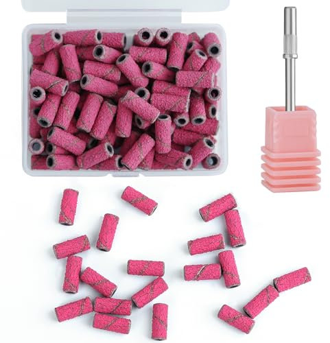 vnjaoi 100 brocas para uñas con 1 broca de mandril de 3,1 mm, lima de uñas de grano 80 para uñas acrílicas, manicura y pedicura
