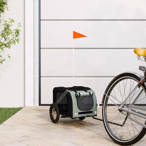 LAPOOH Fahrradanhänger Hunde Grau und Schwarz Oxford-Gewebe und Eisen, Fahrrad Anhänger, Lastenanhänger, Handwagen, Fahrrad-lastenanhänger, Lastenfahrrad 93867