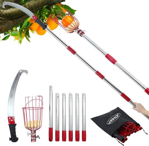 Astsäge Mit Teleskopsäge 2.4m,T,Einstellbare Länge 3-in-1 Handsäge Teleskopstange,Und Obstpflücke Für Hohe Äste Abschneiden Und Obst Grabber,Gartengeräte-Set -JOVANT