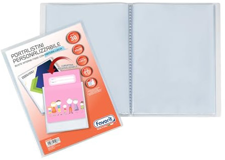 FAVORIT Sichtbuch mit festen Umschlägen und personalisierbarer Fronttasche für 30 Blätter, 22 x 30 cm, transparent