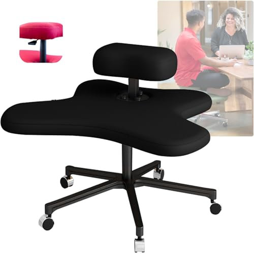 HAIXHX Kniestuhl Ergonomisch Meditation Bürostühle Für Erwachsene, Yoga Desk Chair Reducing Back Pain/Ergonomic Posture Corrective Sitz Mit Höhenverstellbar (Color : Black, Size : 60x38cm/23.6x14.9)