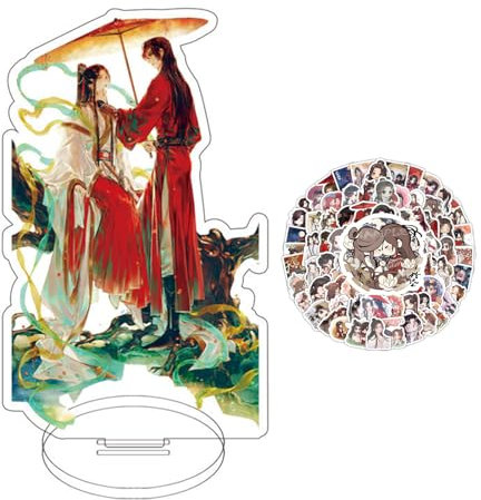 JinYu Acrylic Cardboard Cutouts Tian Guan Ci Fu Xie Lian Hua Cheng Stand Figure Model Stand Desk Decor and 10pcs Stickers for Fans (big B)
