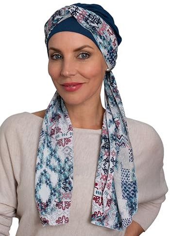 Deresina Headwear Sunrise Kappe mit angenähtem Schal (Ash Denim)