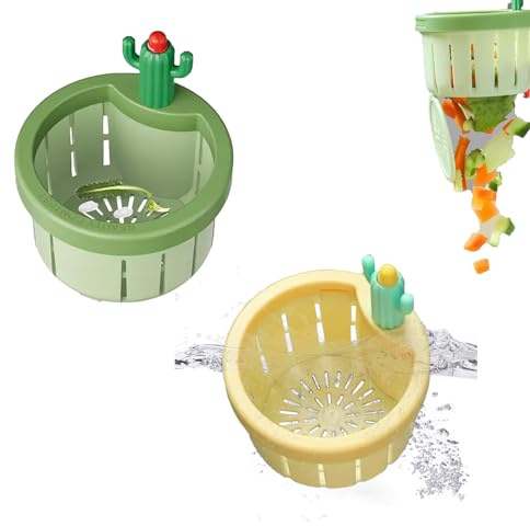 2PIÈCES Kitchen Sink Basket - Press Automatic Dumping Basket, Cactus Kitchen Sink Drain Strainer, Creative Cactus-Shaped Sink Filter Basket, Kitchen Waste Collector Filter