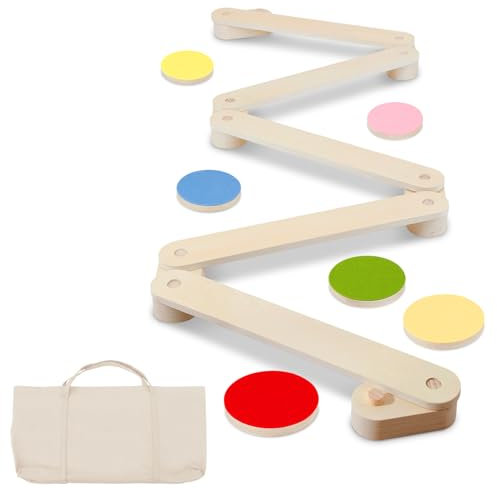 Izrielar Schwebebalken aus Holz, Balancierbalken mit 6 Balanciersteine,für Indoor und Outdoor, Spielzeug für Balance-Koordination,Mit Aufbewahrungstasche, geeignet für Kinder im Alter von 3-7 Jahren