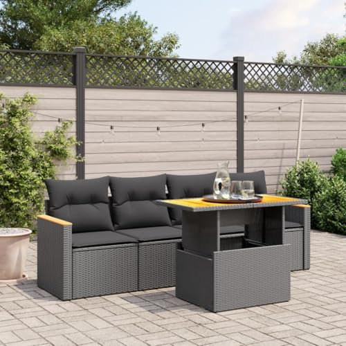 Amorsee Balkon Sofa Verstellbare Tischplatte Gartensofa Gartenbank Rattan Sofa 4 Sitzer Lounge Sofa Outdoor Balkonsofa Sitzlounge Couch Balkon Lounge Klein Balkonmöbel Rattansofa Gartenlounge