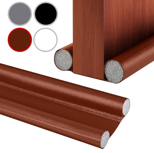 Zugluftstopper für Türen, 96cm Türdichtung Zugluftstopper, Türdichtung Unten, Luftzugstopper für Türen, Zugluftstopper Haustür, Windstopper Tür, Türbodendoppeldichtung Schutz Luftzug Lärm (Braun)