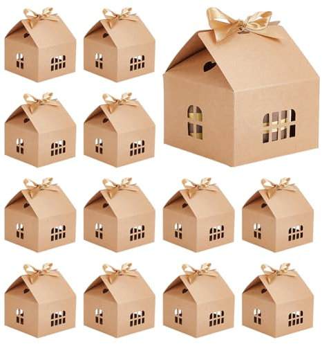 PH PandaHall Geschenkbox Weihnachten, 12 Sets Christmas Party Geschenkbox Adventskalender Häuschen Geschenkverpackung Karton Leckereien Boxen Für Weihnachten Geburtstag Hochzeit Party 12.5x12.5x13.5cm