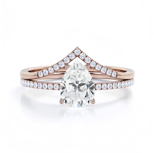9k/14k/18k Rose Gold Moissanite Engagement Rings Set for Her, 1ct Pear Cut Moissanite Twisted Infinity Ring Weddings Anniversary Jewellery Bridal Gifts for Women
