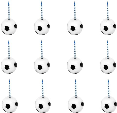 12 Stück Tortendeko Fussball, Geburtstagskerzen Kinder, Fussball Tortendeko, Kuchen Deko Fußball, Muffinförmchen Fussball, Fußballform, Paraffin, für Tortendekoration (Schwarz + Weiß)