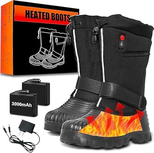 ZONSUSE Scarponi da Neve Riscaldati,Stivali Riscaldati per Uomo Donna,Stivali Termici Ricaricabili,Scarpe Elettriche Riscaldate,7.4 V 3000 mAh con Adattatore UE,per Pendolarismo Pesca Caccia (41EU)