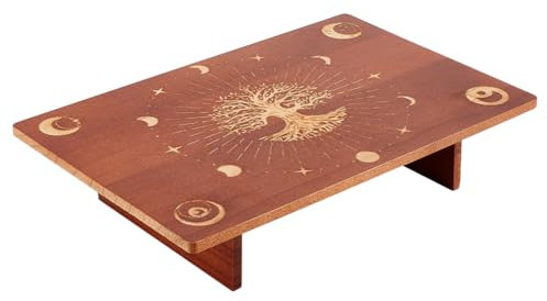 PH PandaHall Altartisch 30x20cm Holz Meditationstisch Altar Holz Wicca Altar Tisch Buddhistischer Schrein Mondphase und Baum des Lebens Tarottisch Für Raumdekoration Wicca