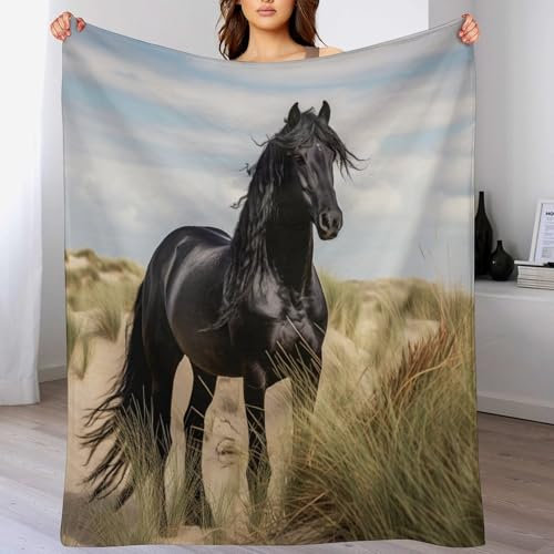 AAPZY Pferd Decke,Vier Jahreszeiten Weich Wohndecke Decke Schlafdecke Sofadecke Plüschdecke Pelzdecke Printdesign Couchdecke Flannel Bett Decke （150×200cm）