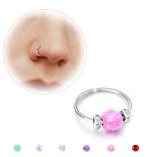 BodyBonita Anneaux de Nez Fins Opale - 24G 316L Acier Chirurgical Piercing Nez Bijoux Opale Rose 7mm Argent