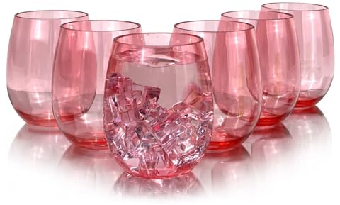 Yanglonghui Set of 6 Acrylic Drinkware - 20 Ounce Plastic Wine Glasses, Shatterproof and Stackable, BPA Free, Dishwasher Safe, Reusable Cups for Parties and Poolside Use with (Red, 20 Ounce)