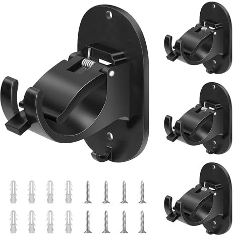 Support Tringle Rideaux Sans Percage 4 Pièces, Double Fixation Auto Adhésif et Vis Renforcée, Métal Résistant Universel pour Coffre Volet Roulant, Salle de Bain Cuisine Chambre - Noir