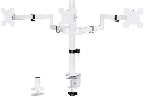WALI Triple Monitor Mount, Three Monitor Desk Mount Fits 13-27in Screens, Holds up to 10kg, Multiple Computer Stand with Tilt, Swivel, Rotation, VESA 75x75,100x100mm(M003S-W), White